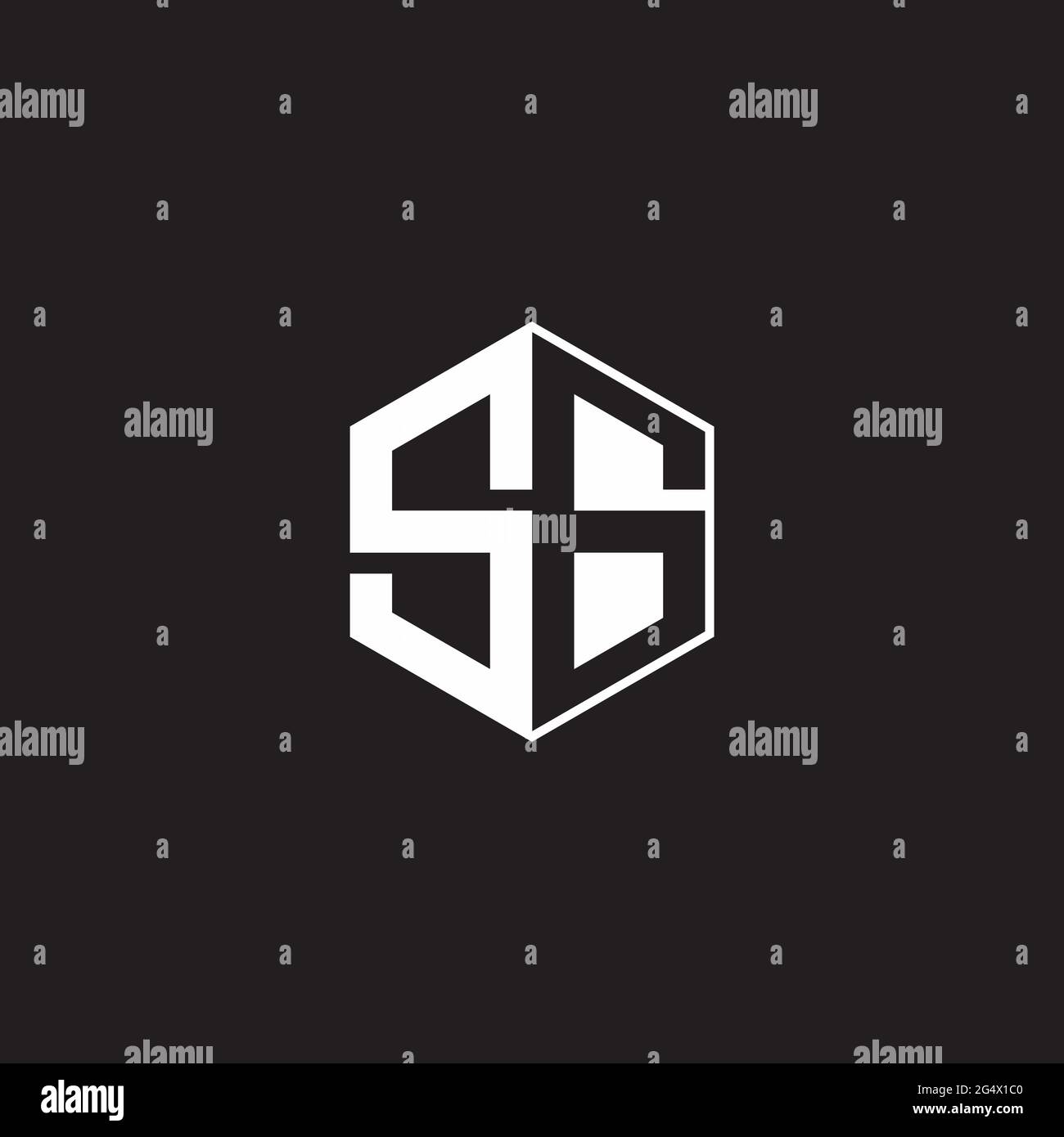 SG S G GS Logo monogram hexagon with black background negative space style Stock Vector
