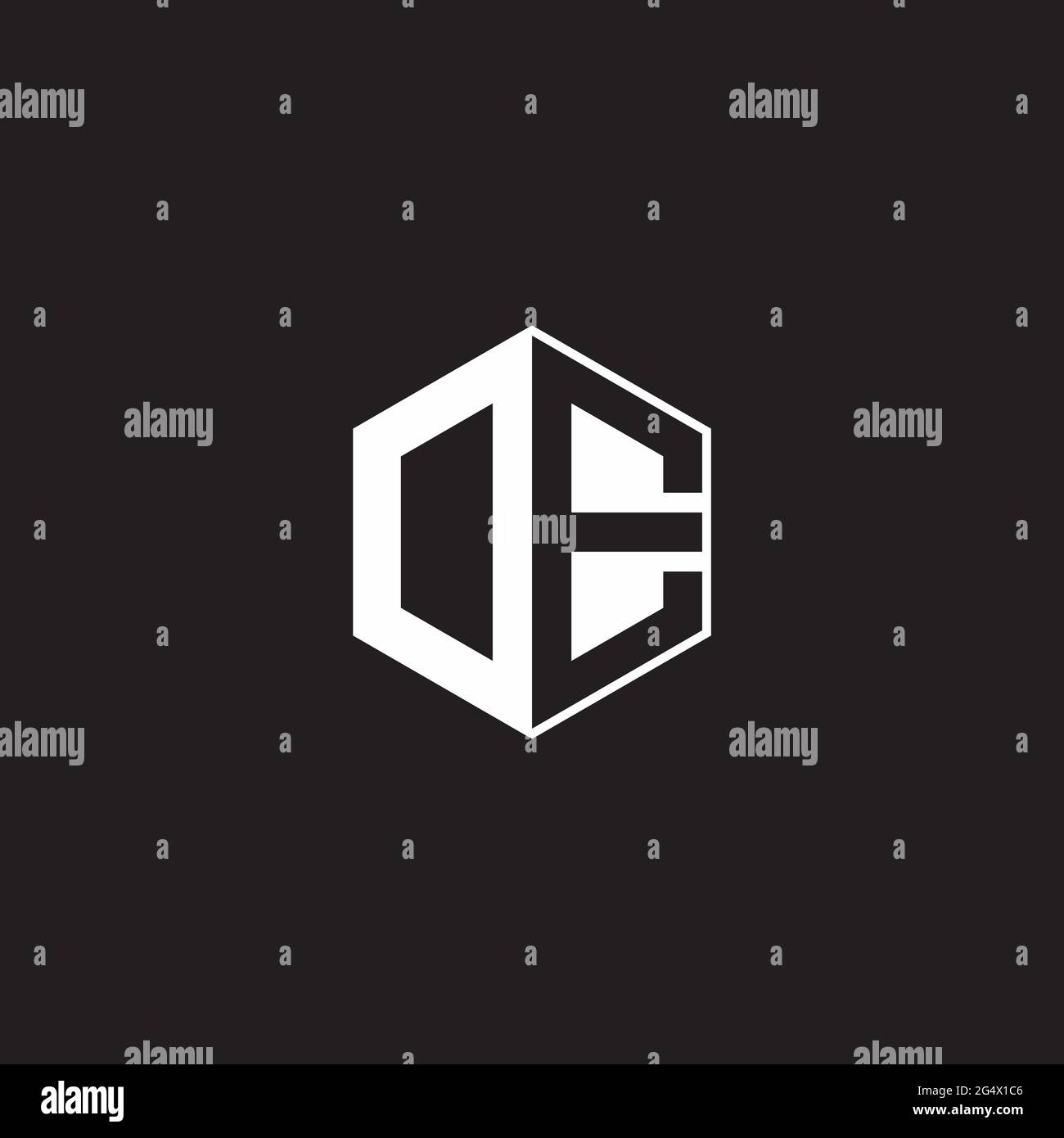 DE OE Logo monogram hexagon with black background negative space style Stock Vector