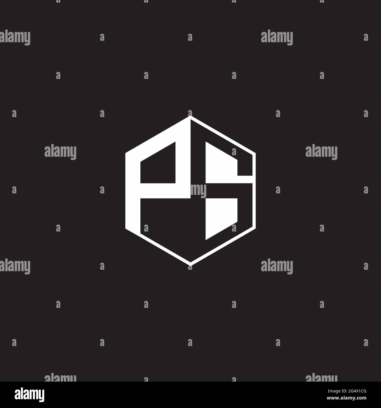 PS Logo monogram hexagon with black background negative space style Stock Vector