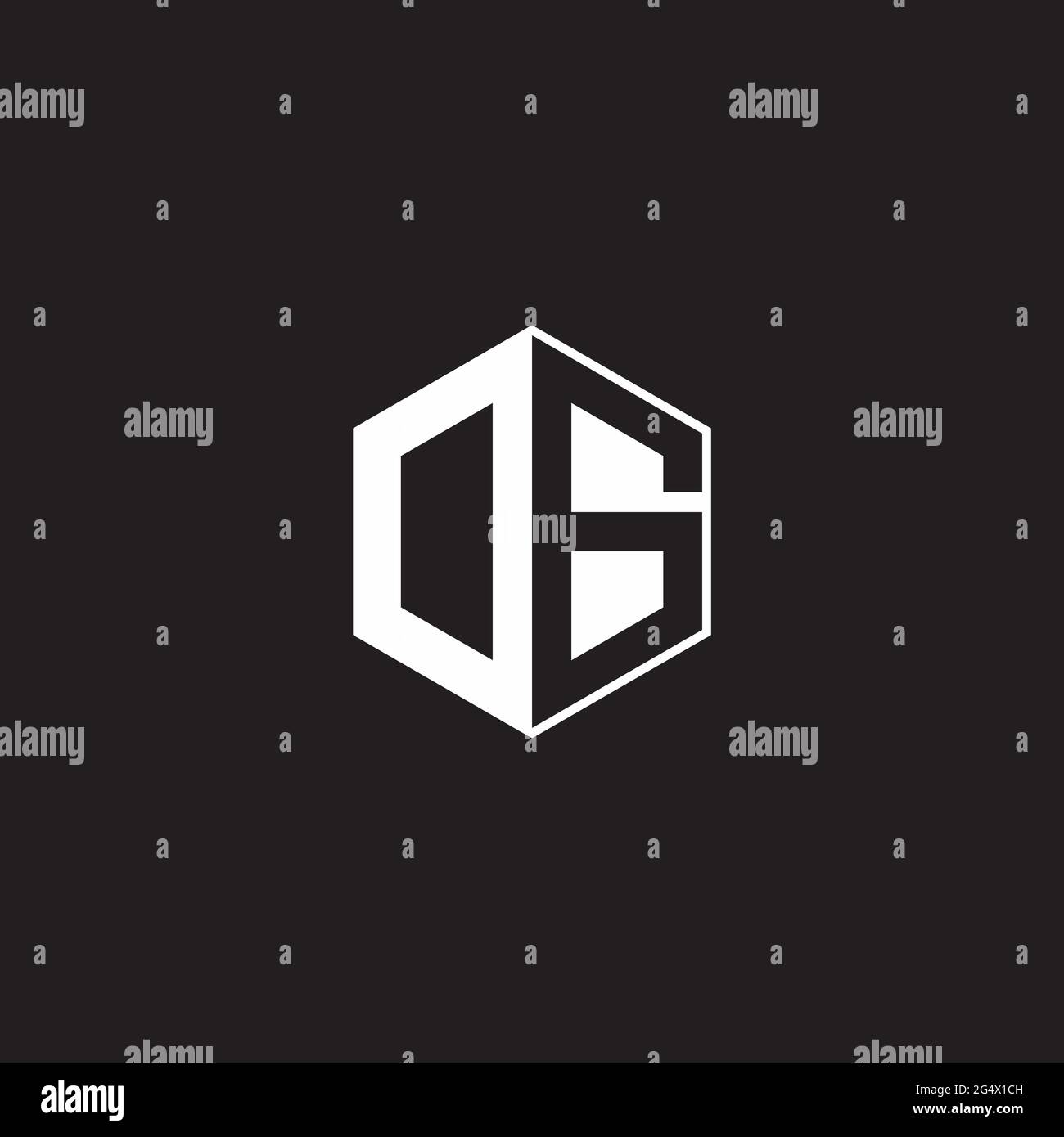 OG DG Logo monogram hexagon with black background negative space style Stock Vector