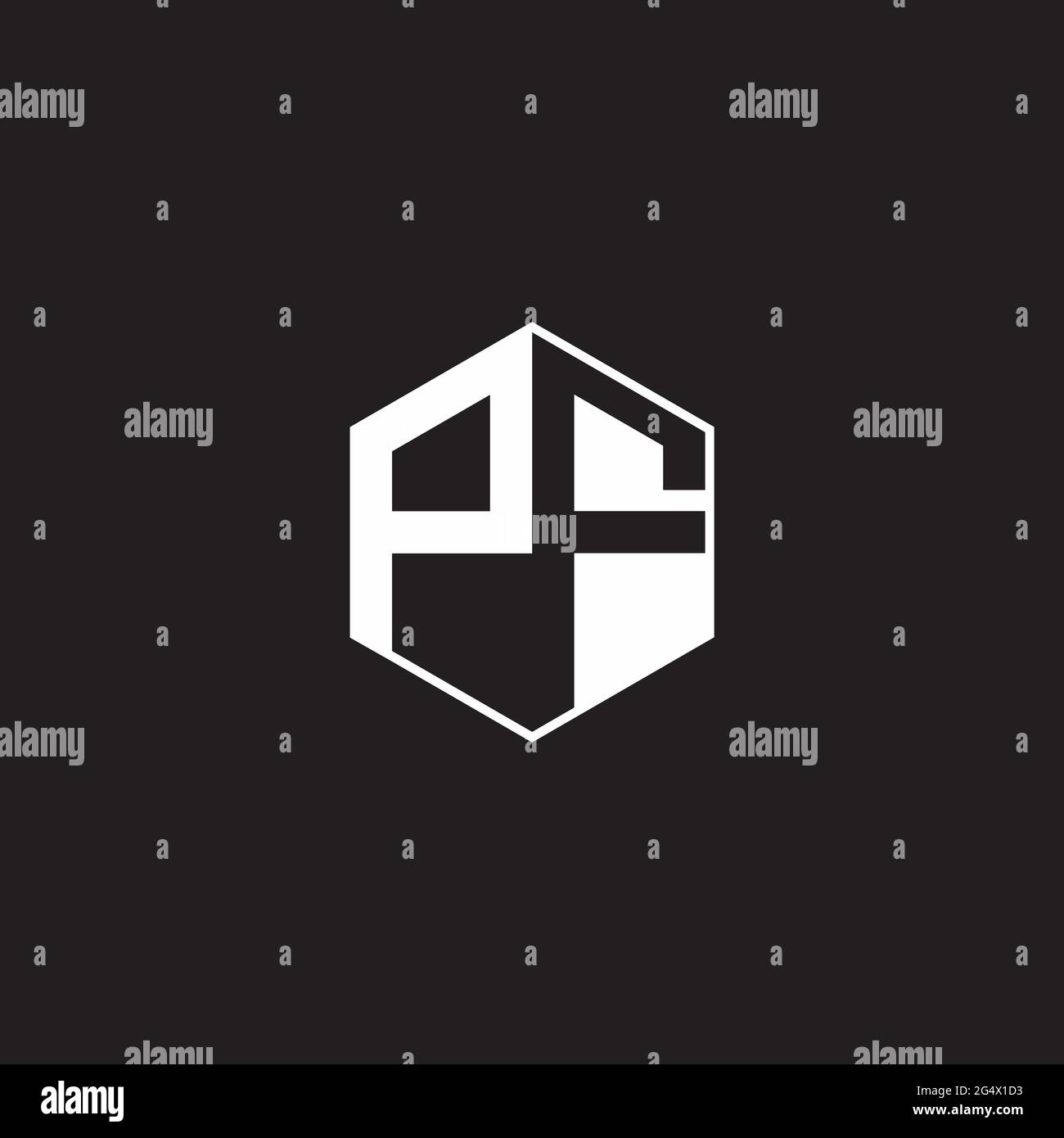 PF P F FP Logo monogram hexagon with black background negative space style Stock Vector