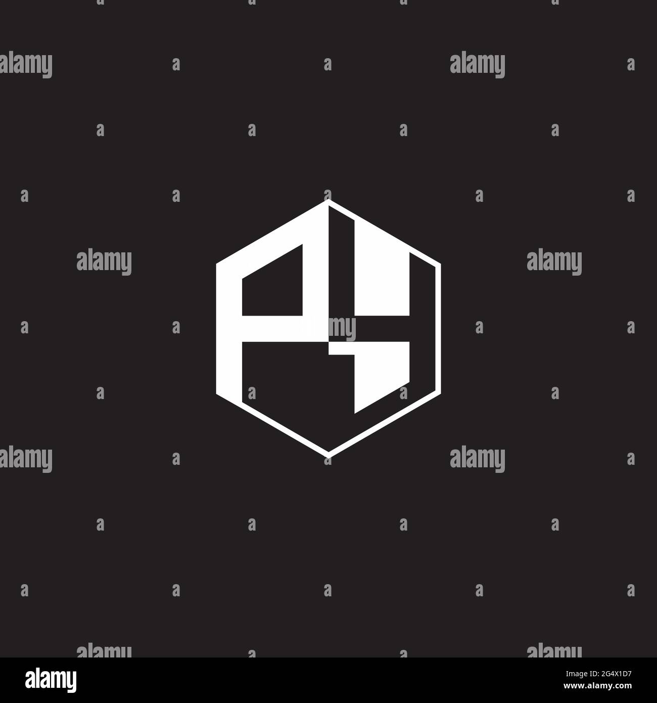 PY Logo monogram hexagon with black background negative space style Stock Vector