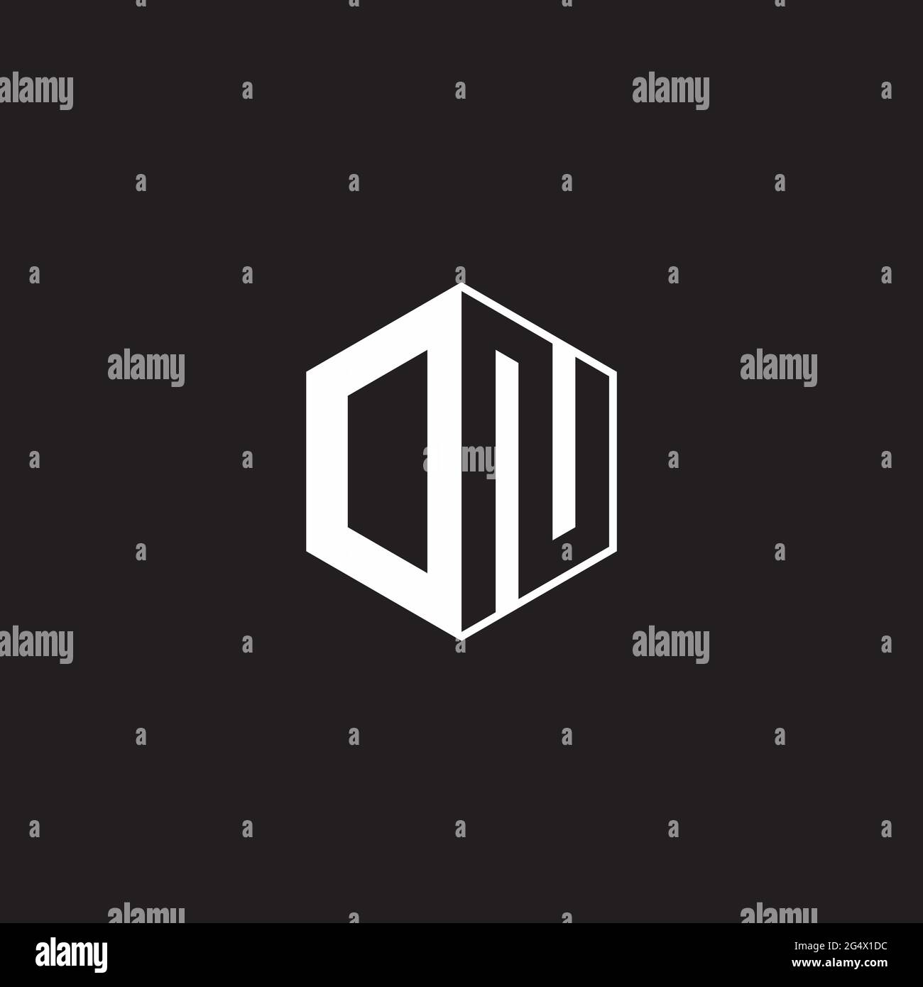 DN ND ON Logo monogram hexagon with black background negative space style Stock Vector