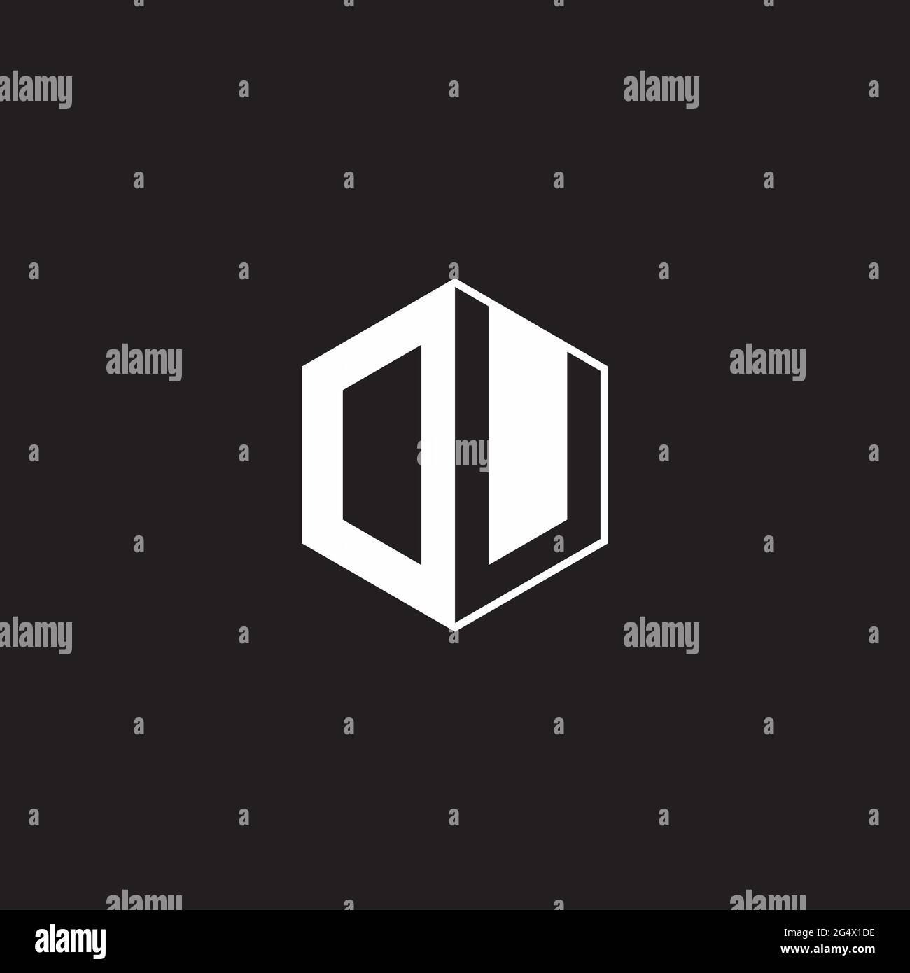 DU OU Logo monogram hexagon with black background negative space style Stock Vector