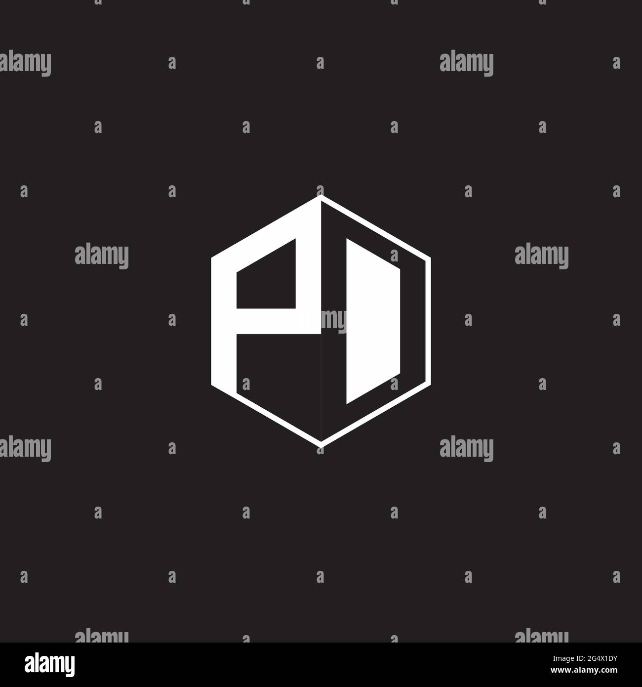 PD P D DP Logo monogram hexagon with black background negative space style Stock Vector