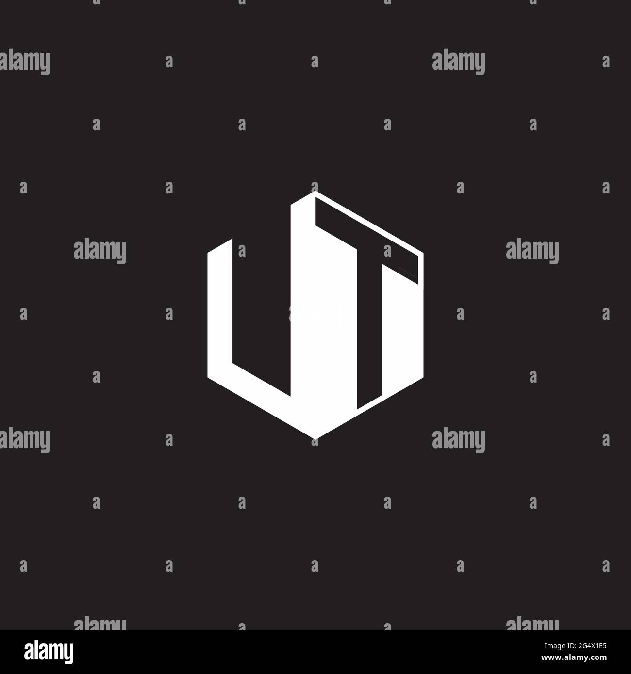 UT U T TU Logo monogram hexagon with black background negative space ...