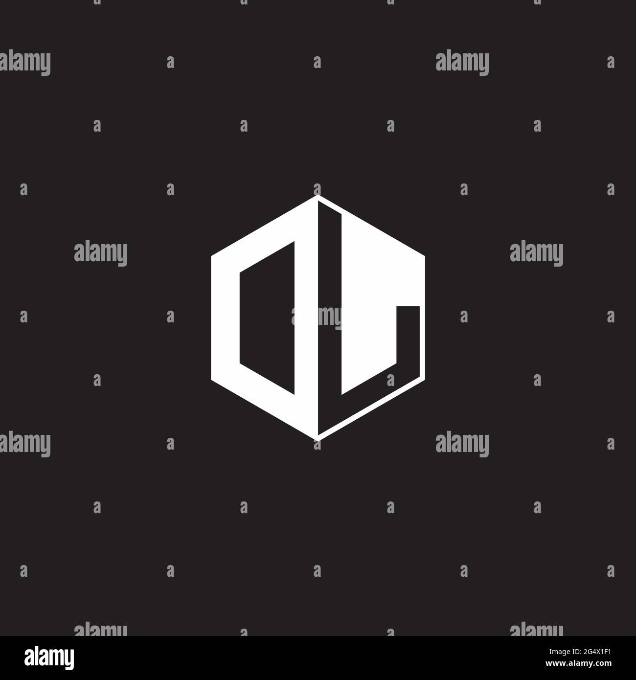 DL OL Logo monogram hexagon with black background negative space style Stock Vector