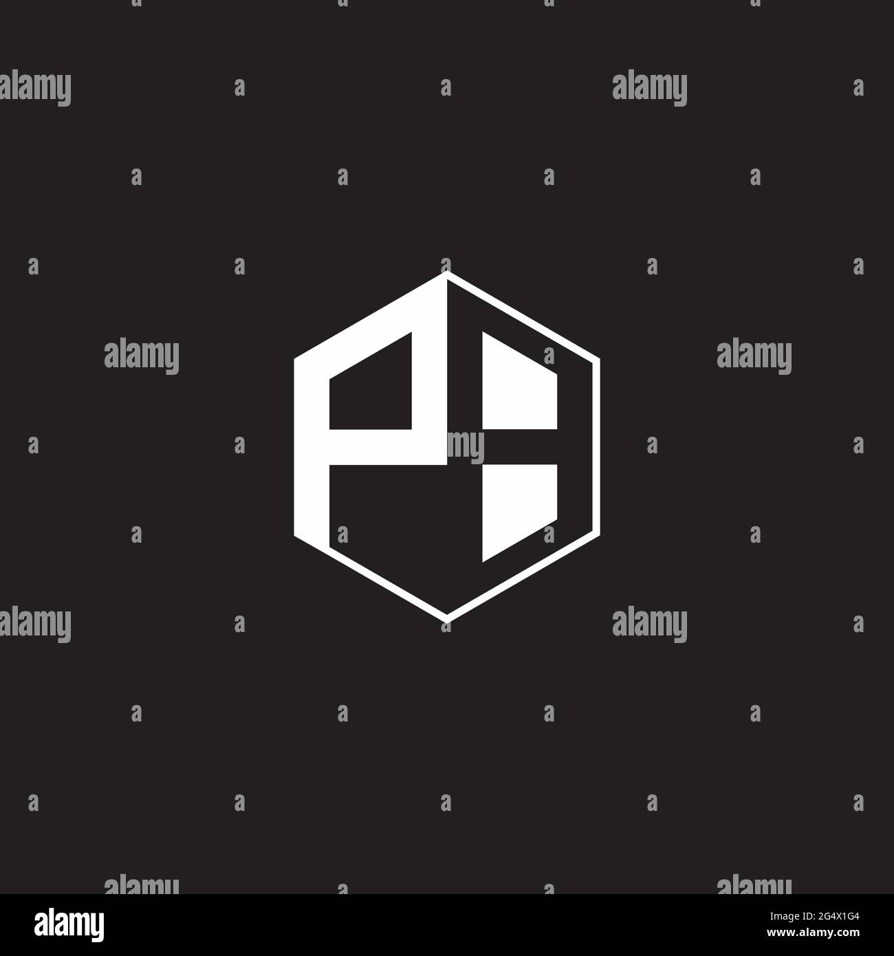PB Logo monogram hexagon with black background negative space style Stock Vector