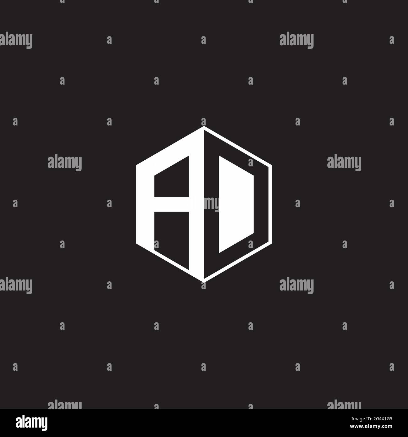 AD A D DA Logo monogram hexagon with black background negative space style Stock Vector