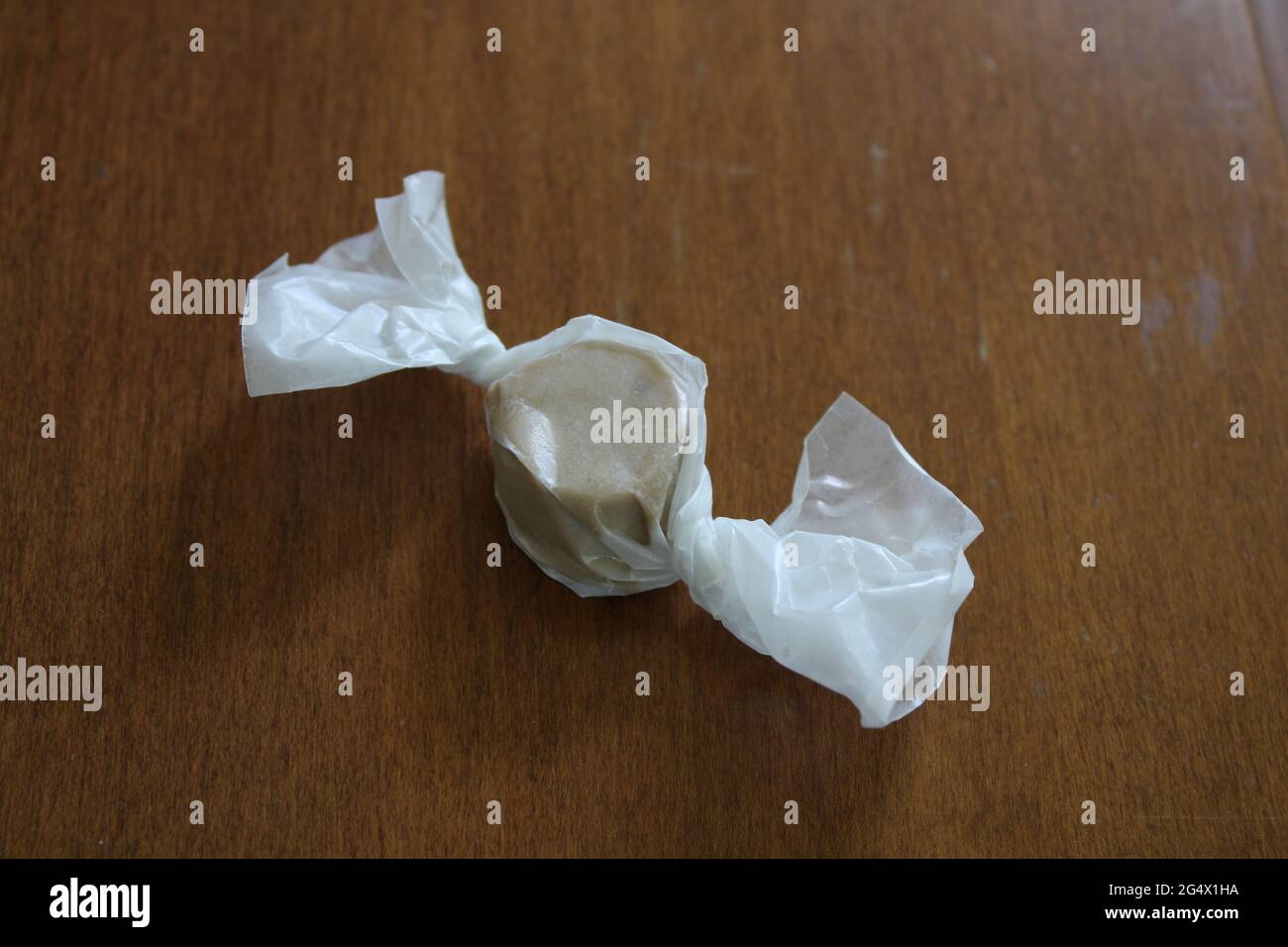 A Single Piece of Coffee Flavored OldFashioned Saltwater Taffy Wrapped