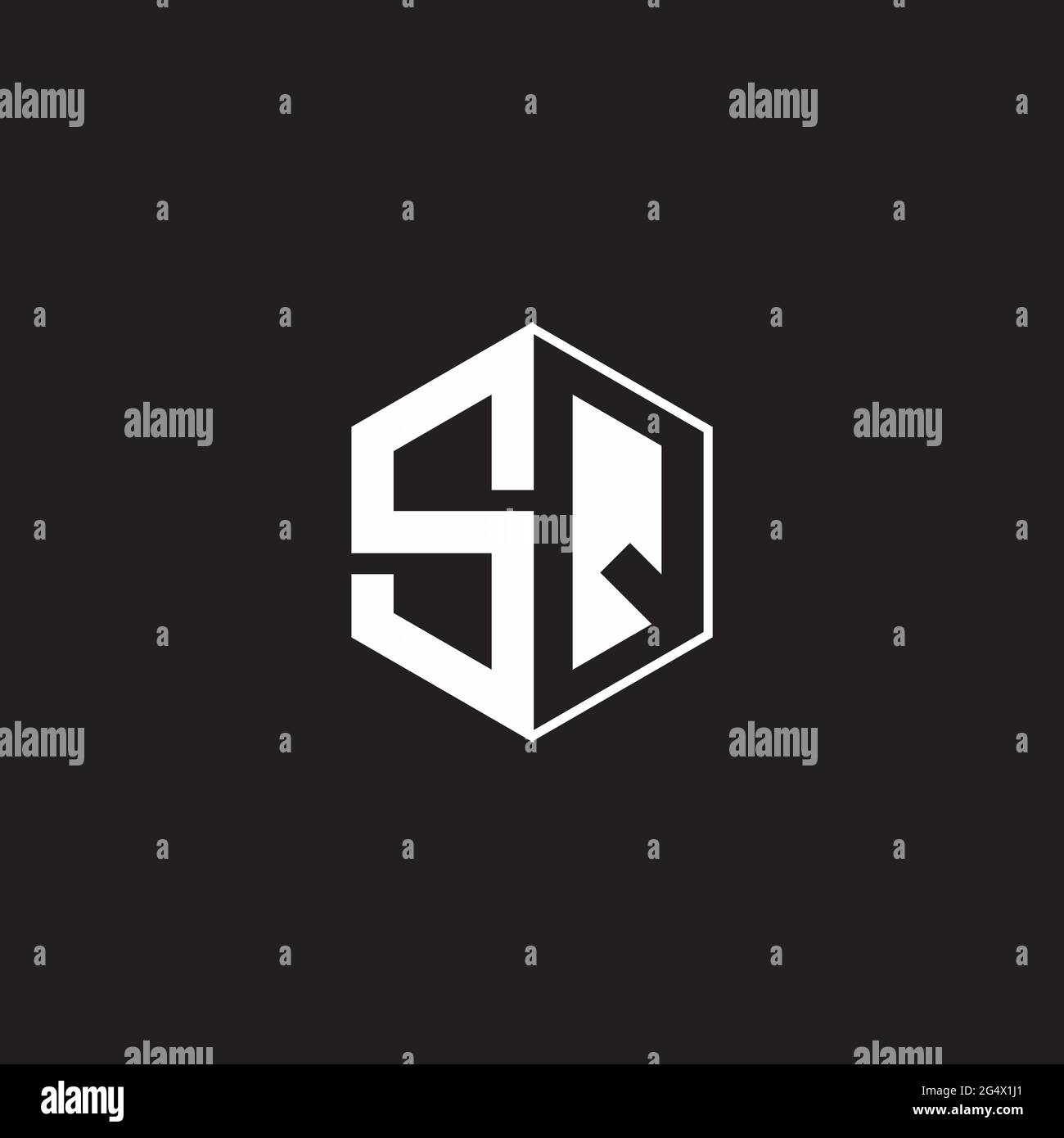 SQ S Q QS Logo monogram hexagon with black background negative space ...