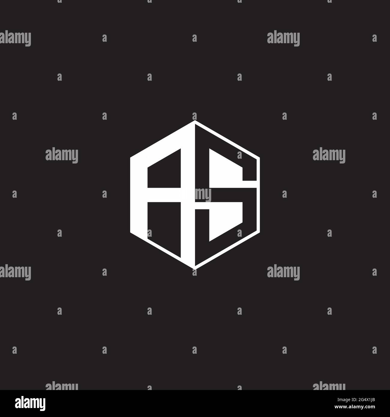 AS A S SA Logo monogram hexagon with black background negative space style Stock Vector