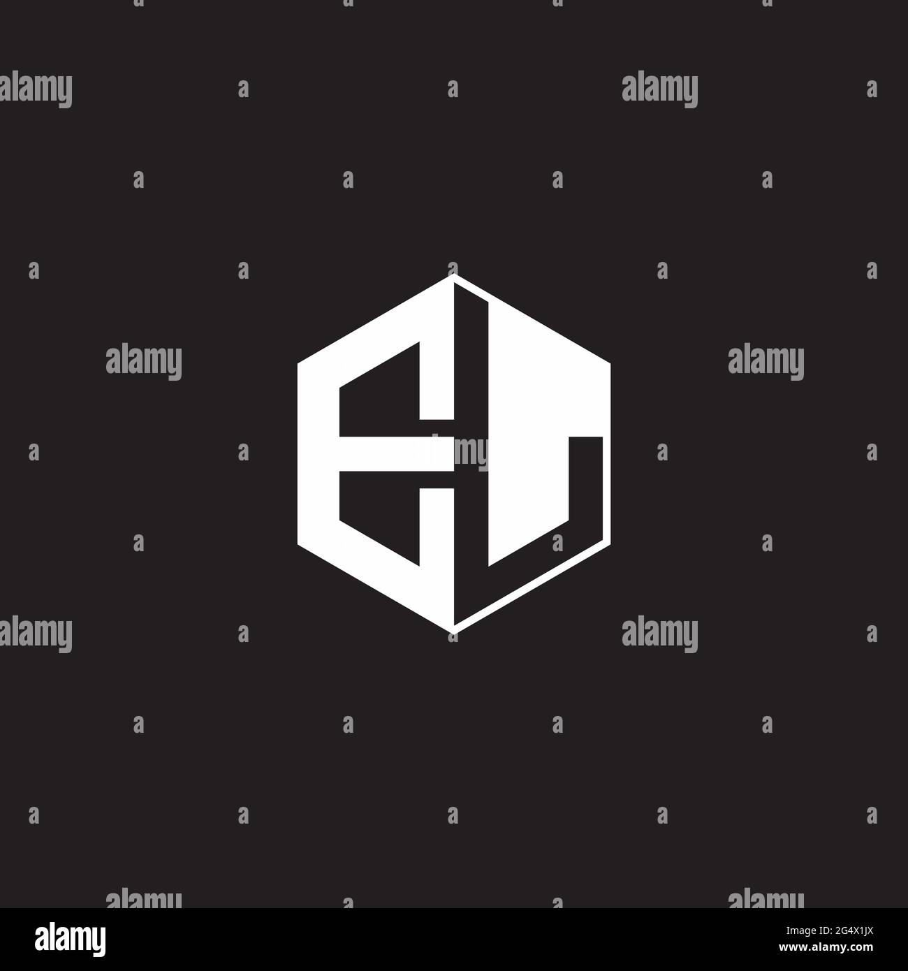 EL E L LE Logo monogram hexagon with black background negative space style Stock Vector