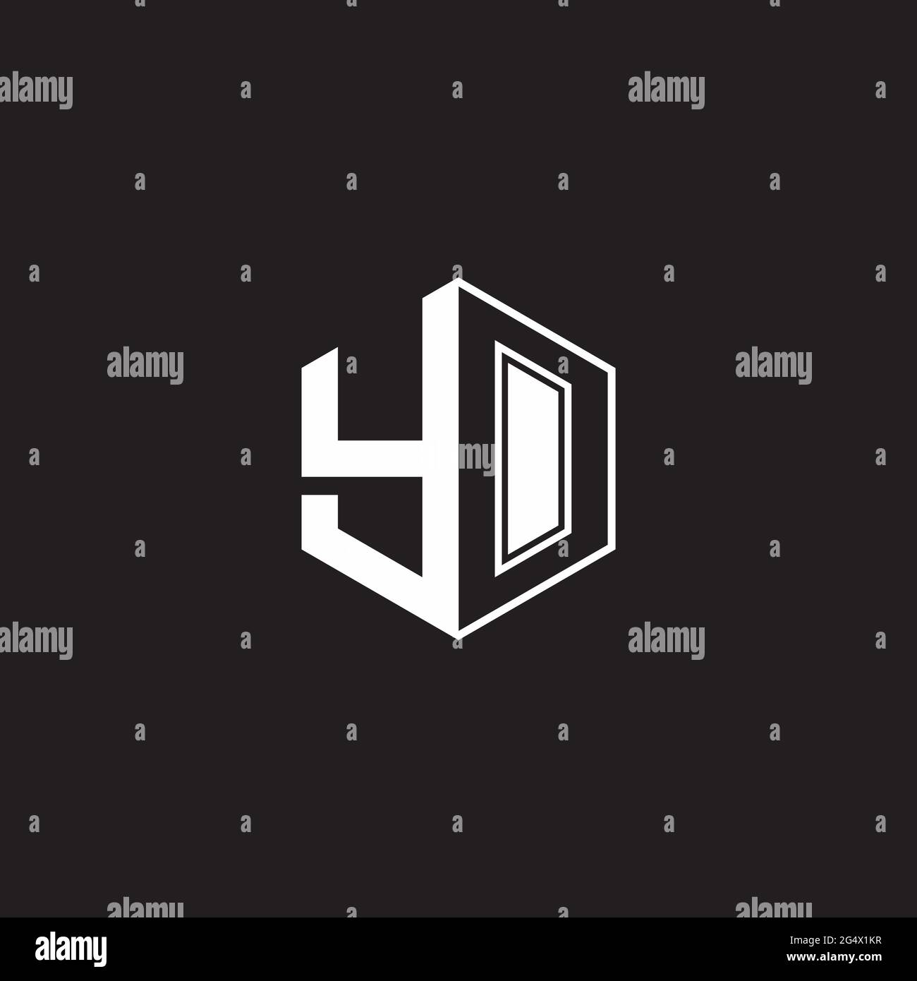 YO Y O OY Logo monogram hexagon with black background negative space style Stock Vector