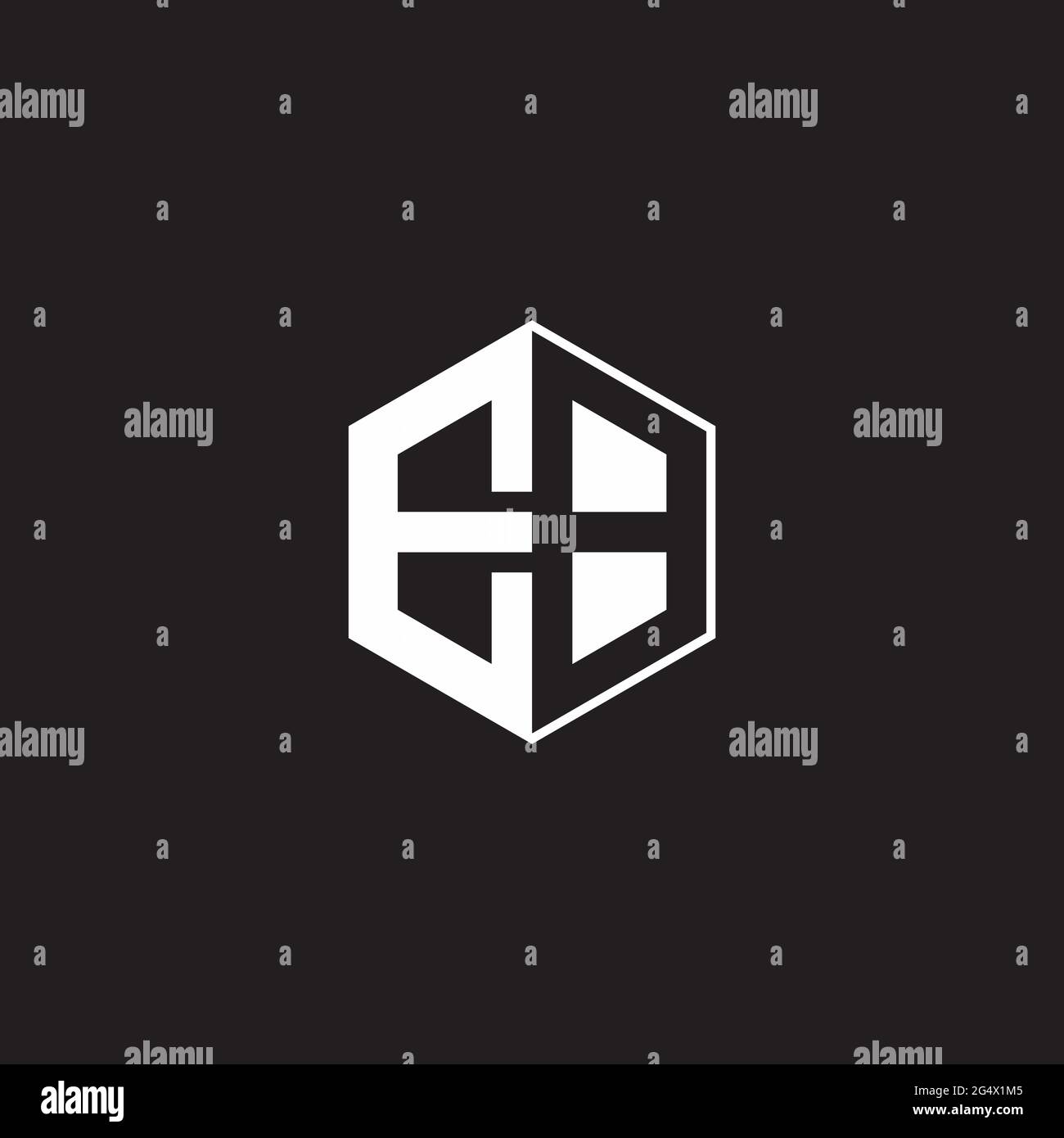EB E B BE Logo monogram hexagon with black background negative space style Stock Vector