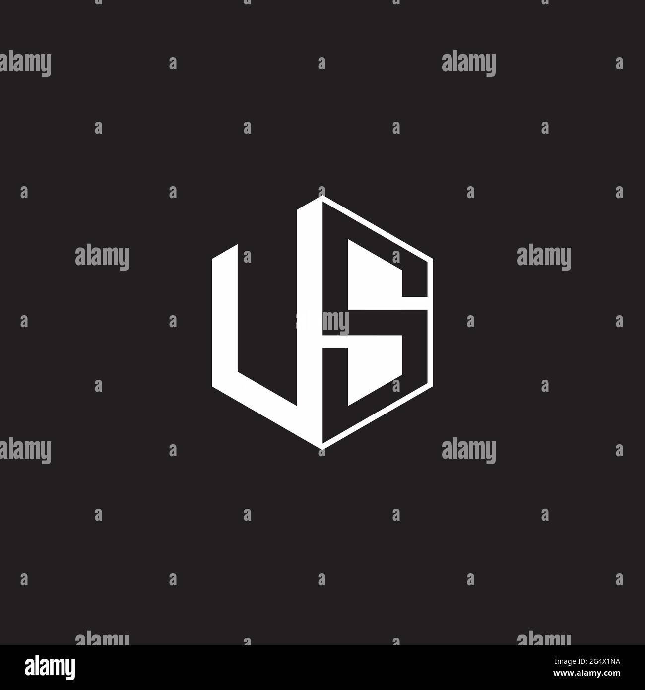 US U S SU Logo monogram hexagon with black background negative space style Stock Vector