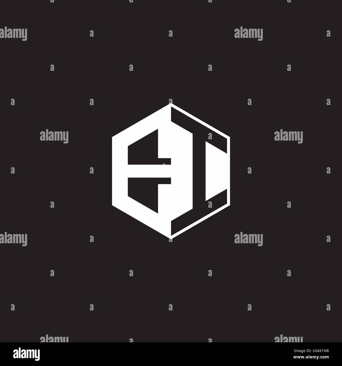 EI E I IE Logo monogram hexagon with black background negative space style Stock Vector