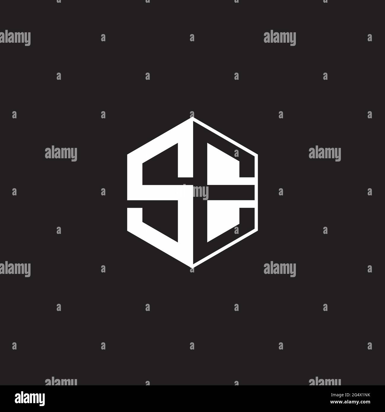 SE S E ES Logo monogram hexagon with black background negative space style Stock Vector