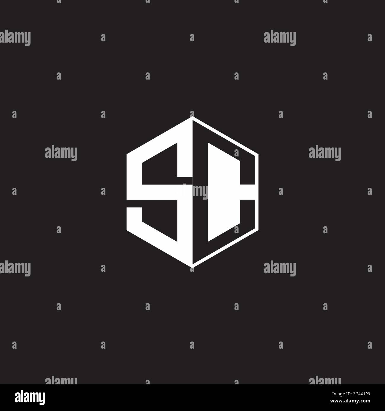 SC S C CS Logo monogram hexagon with black background negative space style Stock Vector