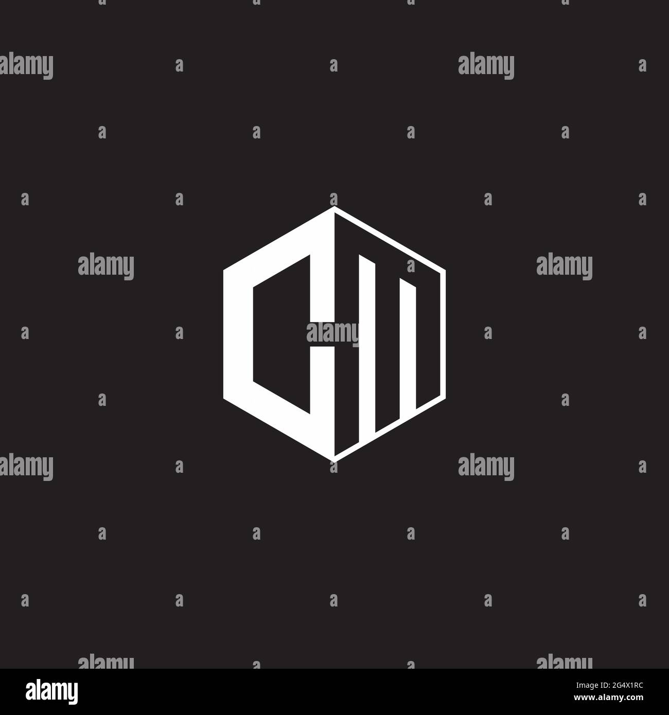 CM C M MC Logo monogram hexagon with black background negative space style Stock Vector