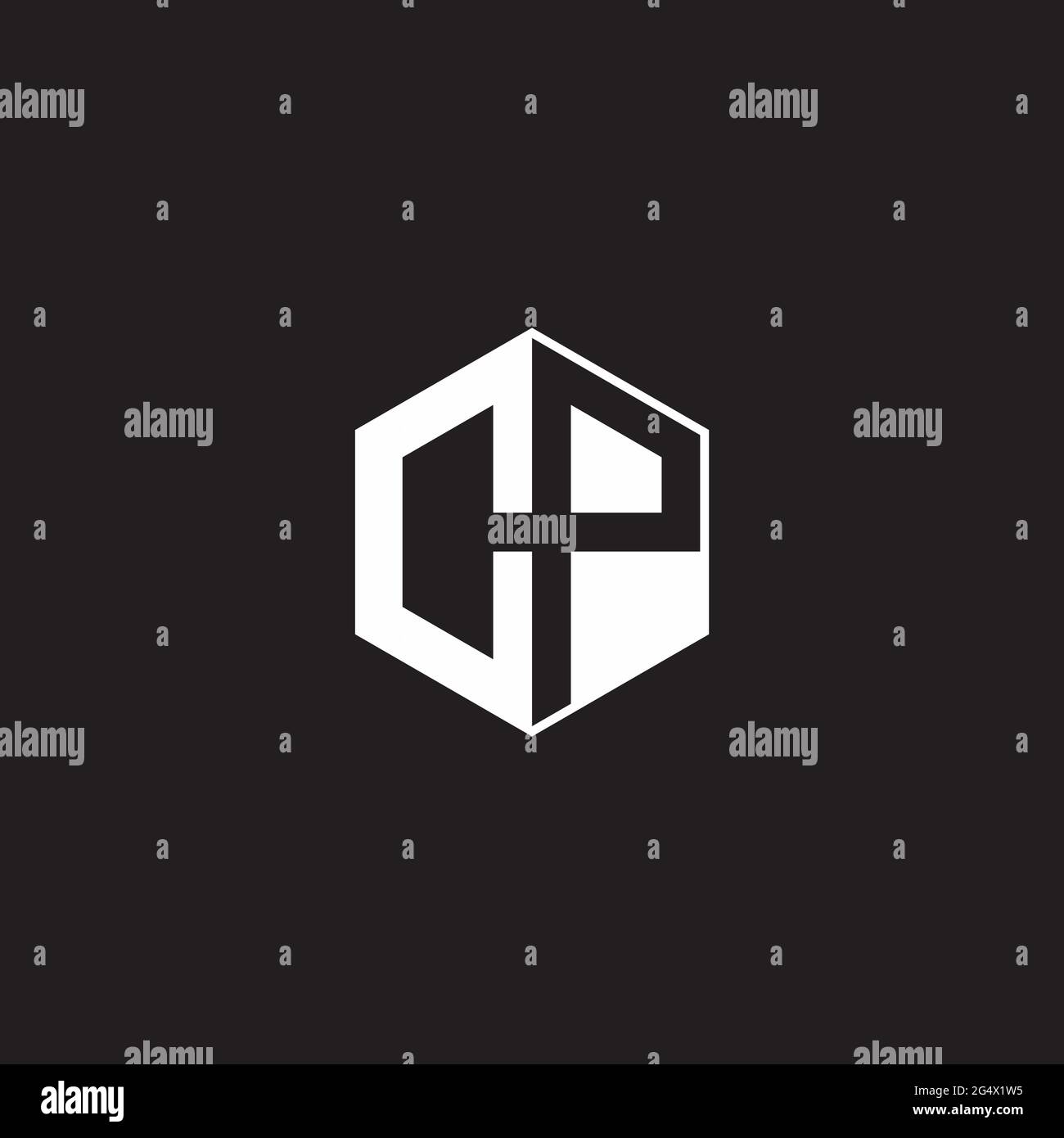 CP C P PC Logo monogram hexagon with black background negative space style Stock Vector