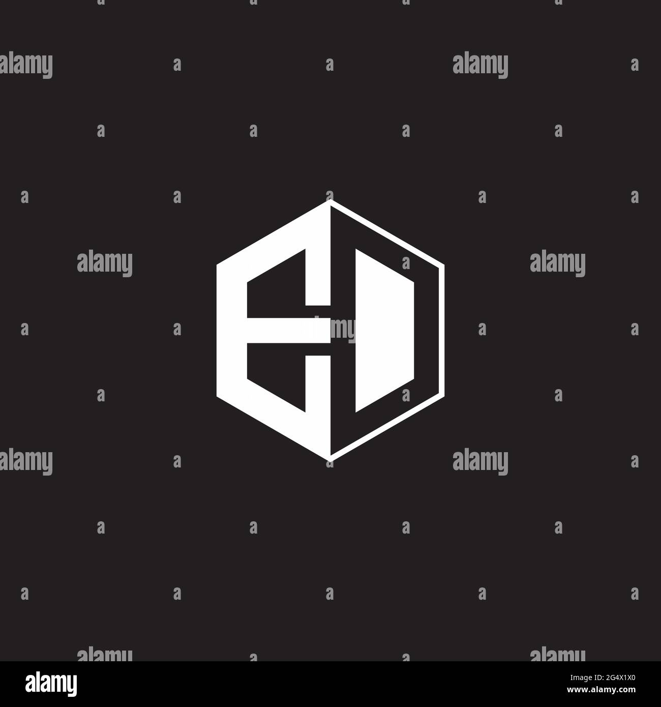 ED E D DE Logo monogram hexagon with black background negative space style Stock Vector