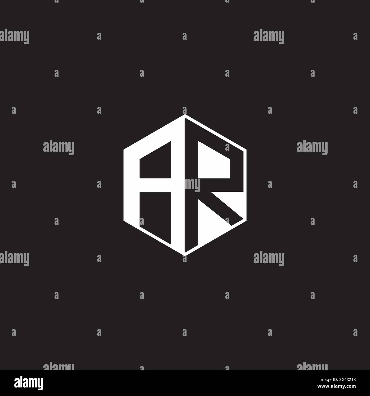 AR A R RA Logo monogram hexagon with black background negative space style Stock Vector