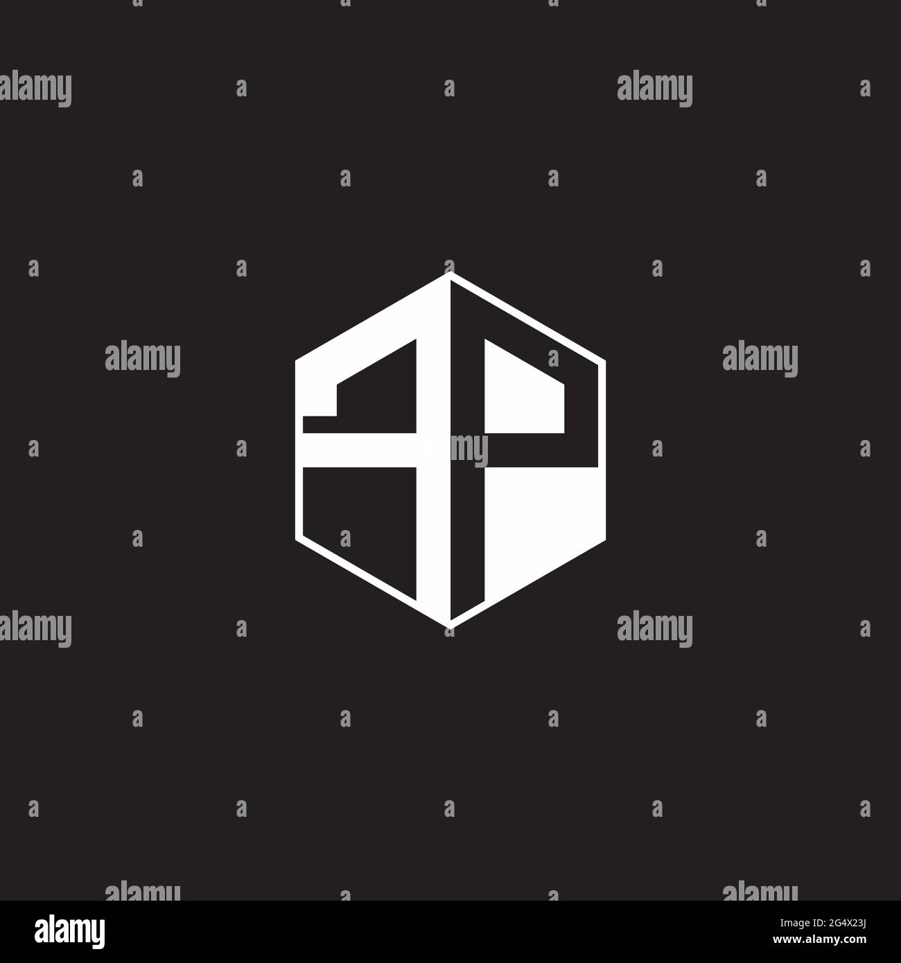 FP F P PF Logo monogram hexagon with black background negative space