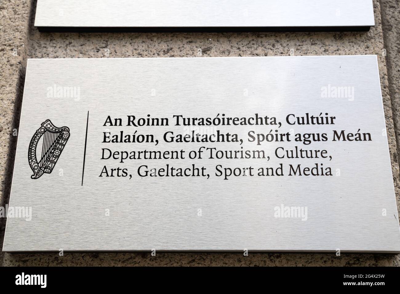Dublin 2, Dublin, Ireland, June 11th 2021. Department of Tourism signage on Kildare Street Stock Photo