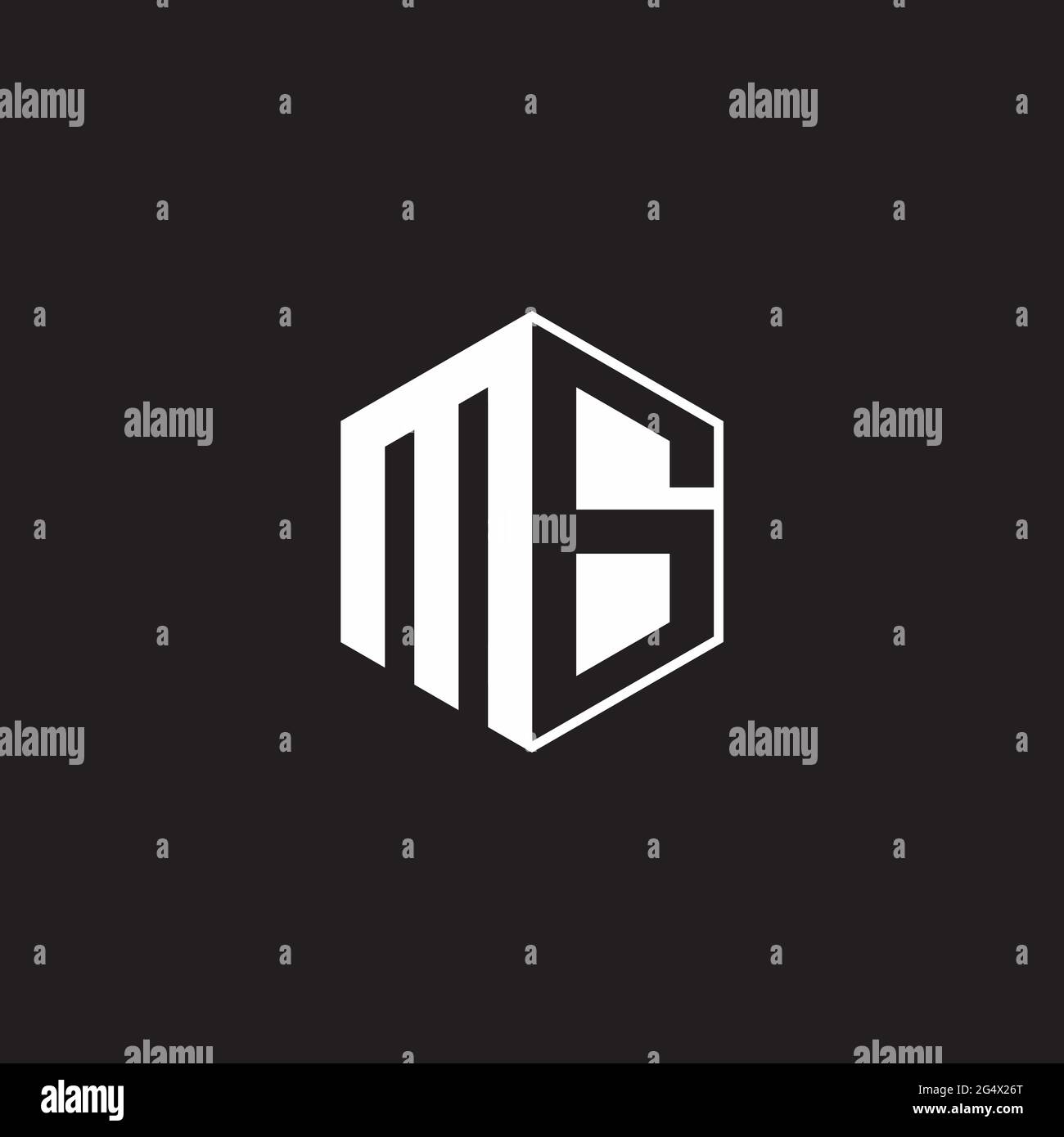 MG M G GM Logo monogram hexagon with black background negative space ...