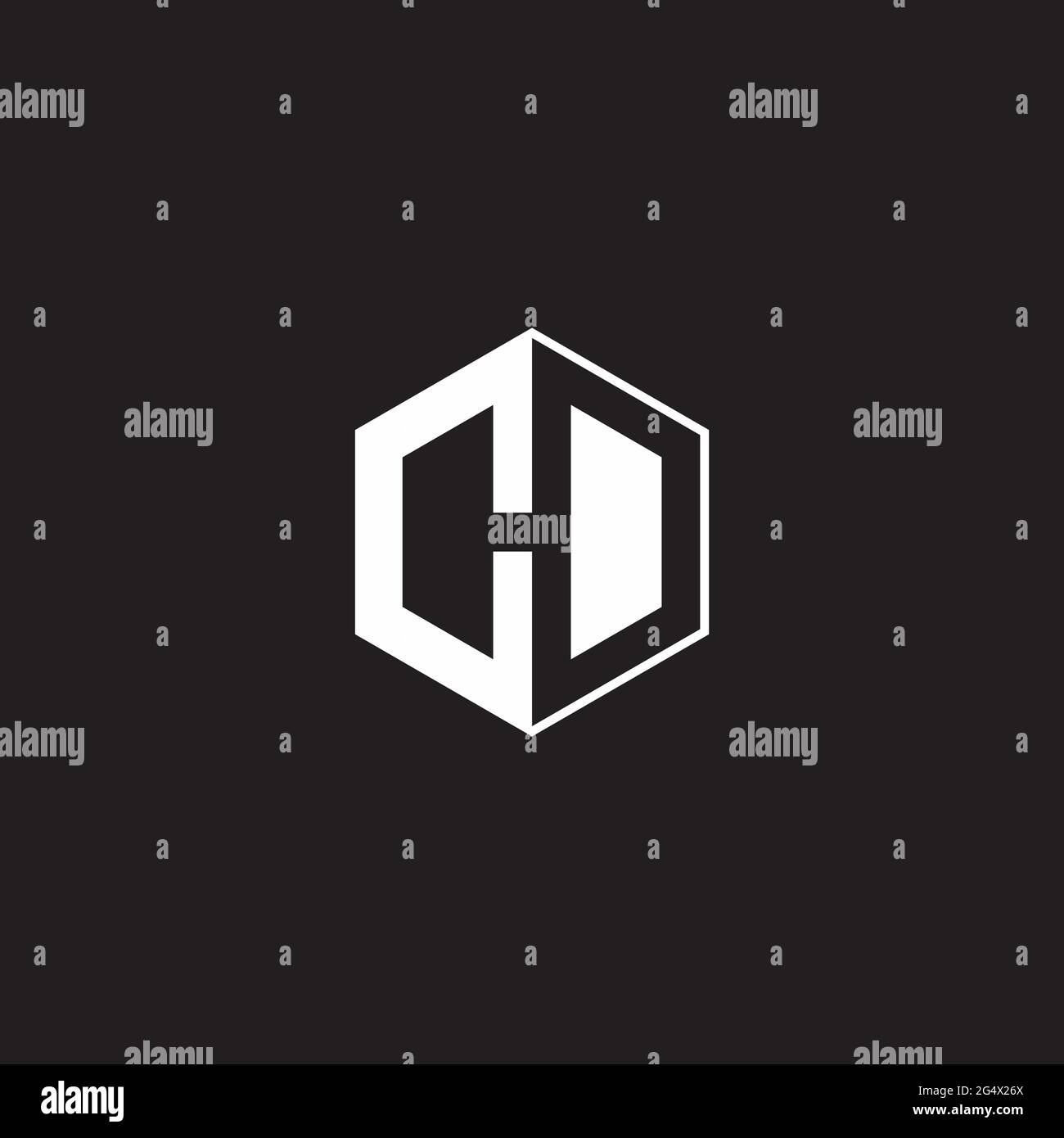 CD C D DC Logo monogram hexagon with black background negative space style Stock Vector