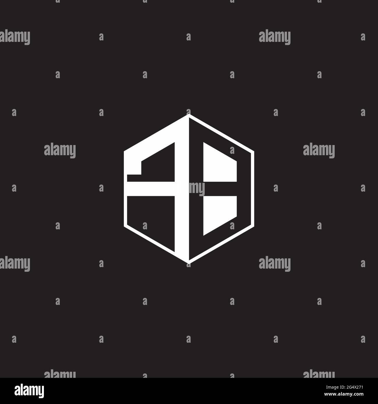 FB F B BF Logo monogram hexagon with black background negative space style Stock Vector