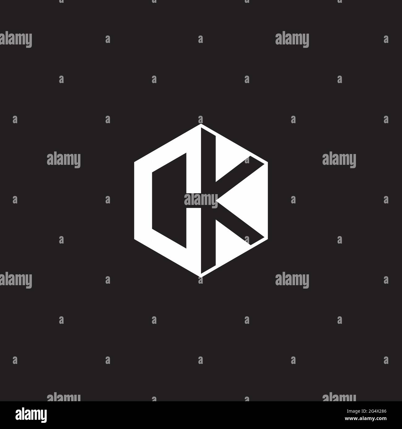 CK C K KC Logo monogram hexagon with black background negative space style Stock Vector