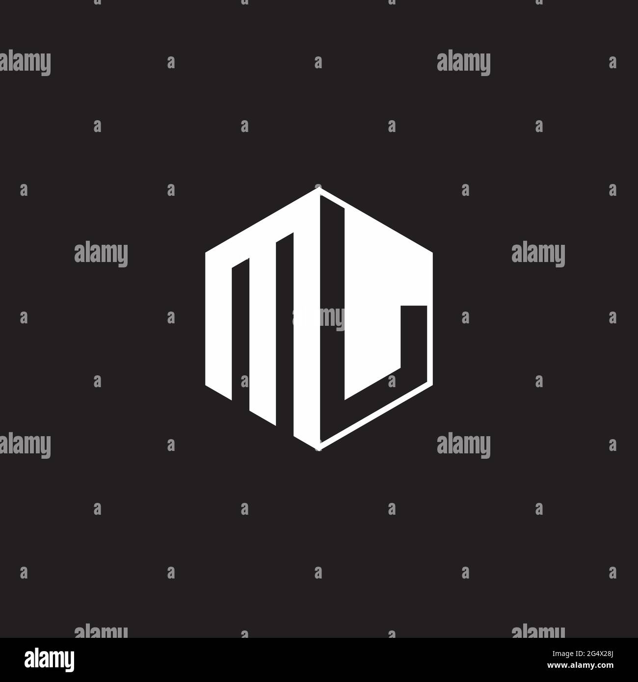 ML M L LM Logo monogram hexagon with black background negative space ...