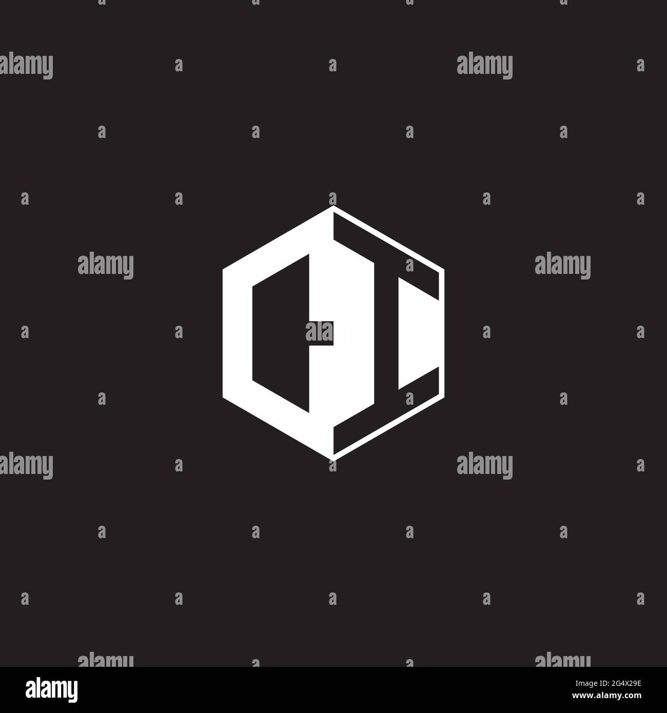 CI C I IC Logo monogram hexagon with black background negative space style Stock Vector