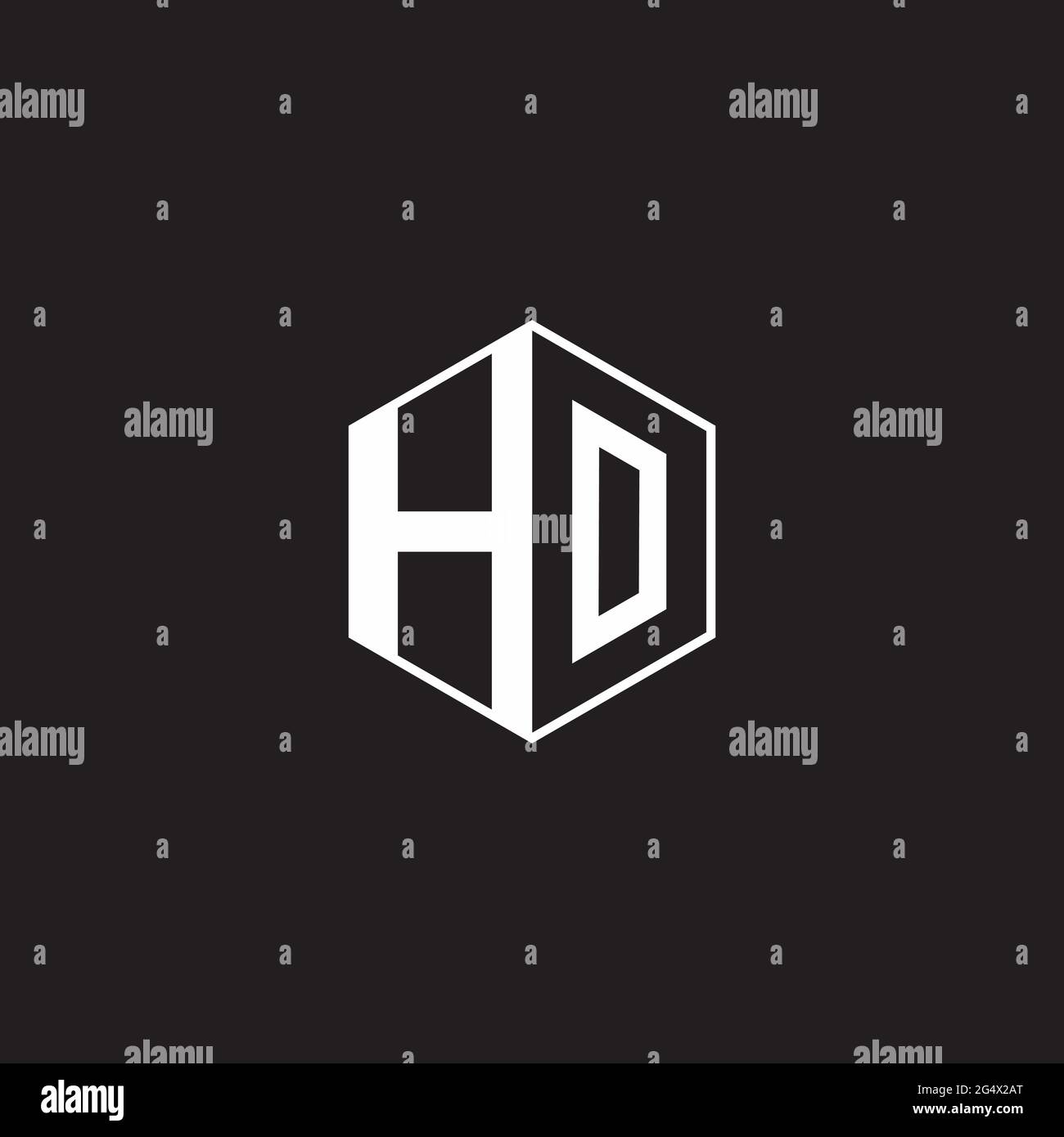 HO H O OH Logo monogram hexagon with black background negative space style Stock Vector