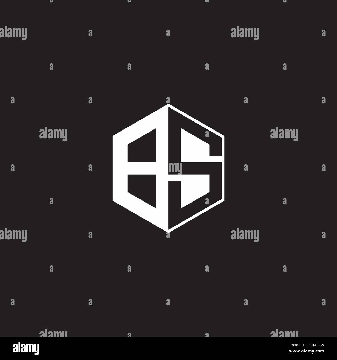 BS B S SB Logo monogram hexagon with black background negative space style Stock Vector