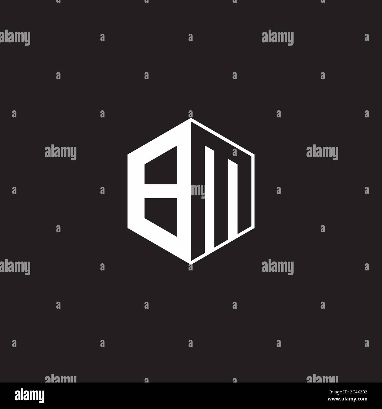 BM B M MB Logo monogram hexagon with black background negative space style Stock Vector