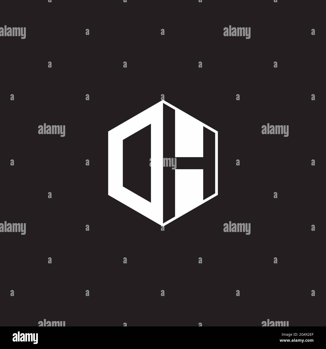 DH OH Logo monogram hexagon with black background negative space style Stock Vector