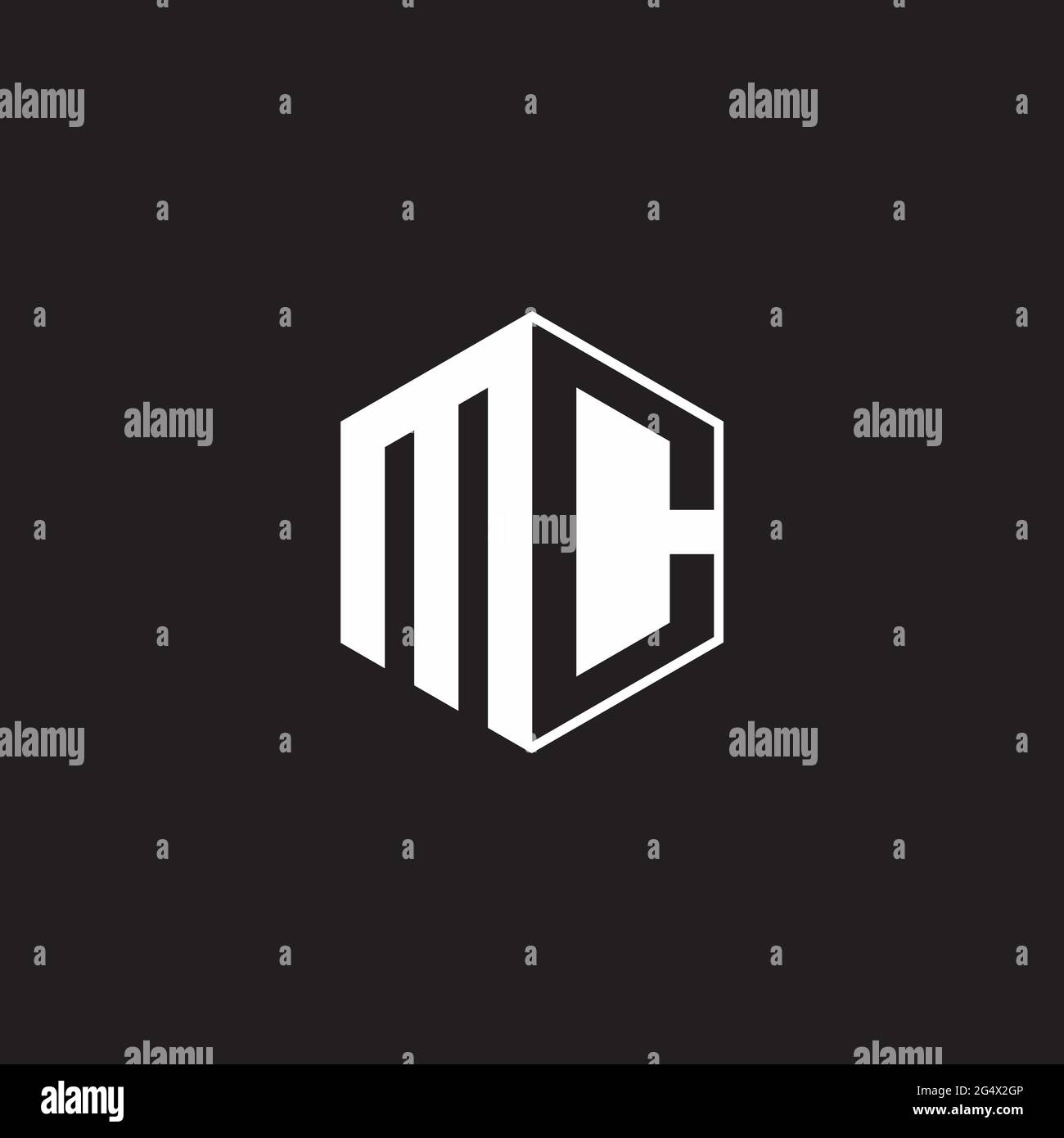MC M C CM Logo monogram hexagon with black background negative space style Stock Vector