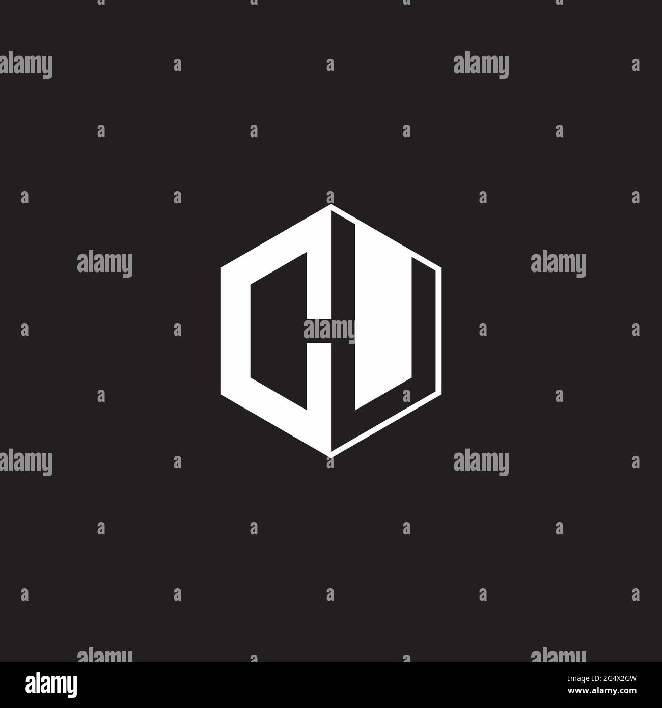 CU U C UC Logo monogram hexagon with black background negative space style Stock Vector