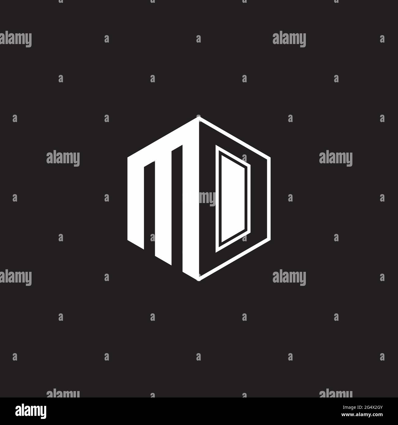 MO M O OM Logo monogram hexagon with black background negative space style Stock Vector