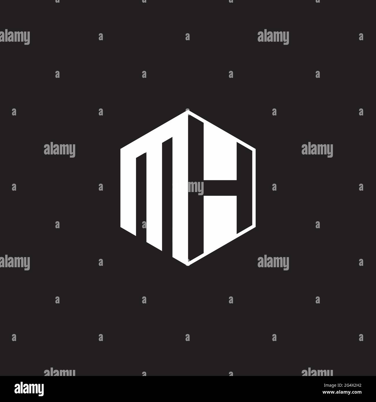 MH M H HM Logo monogram hexagon with black background negative space ...