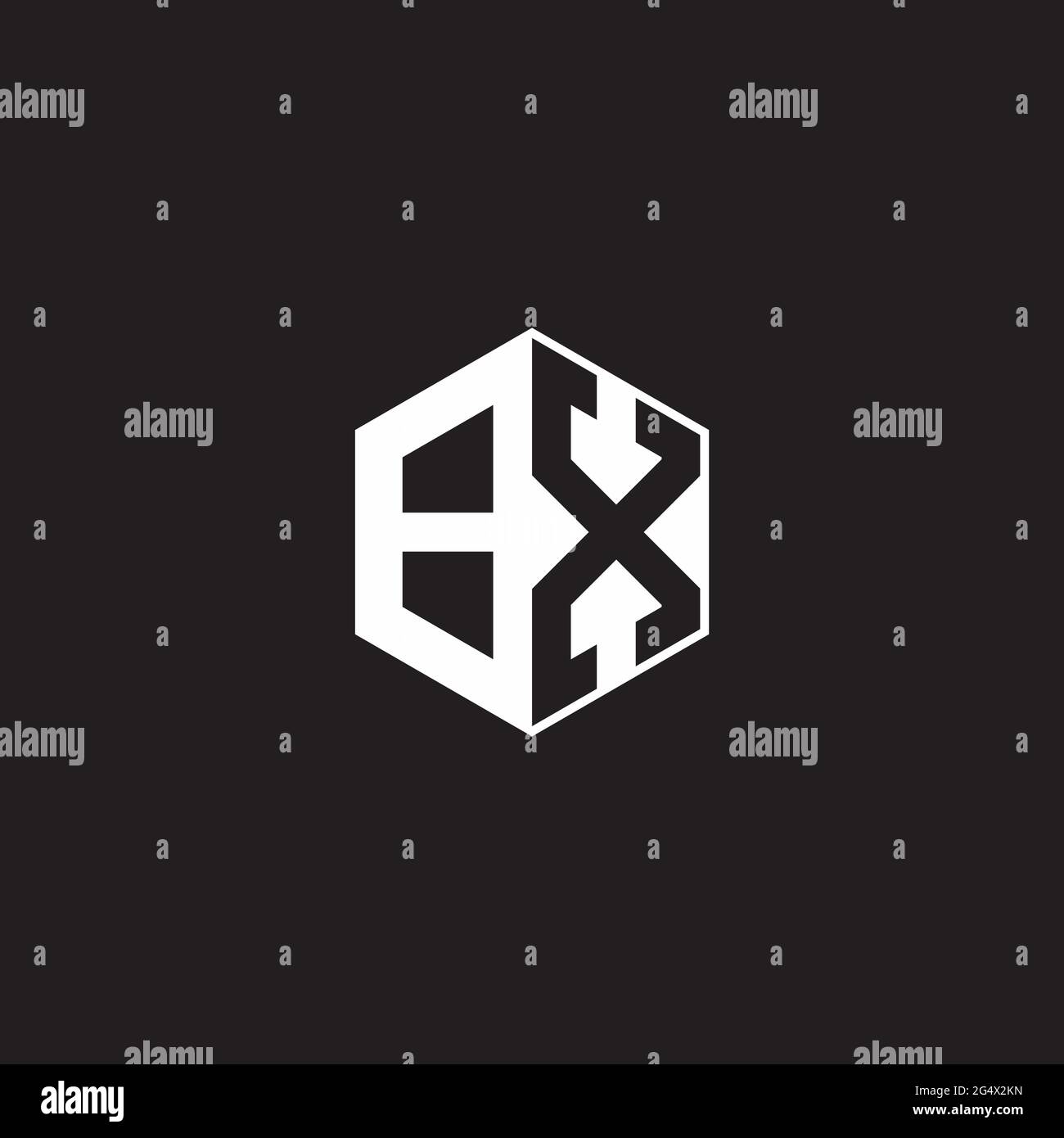 BX B X XB Logo monogram hexagon with black background negative space ...