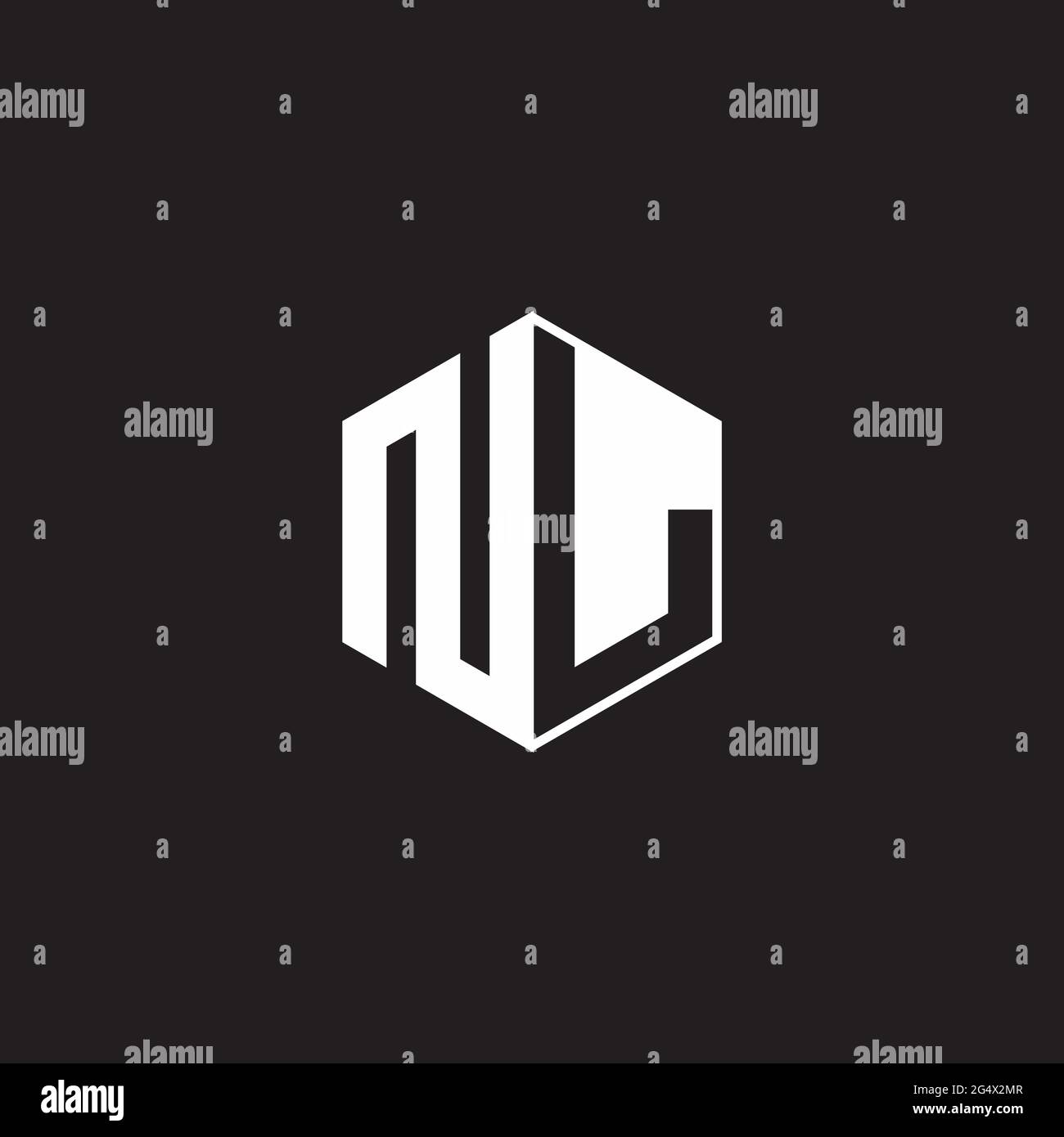 NL N L LN Logo monogram hexagon with black background negative space style Stock Vector