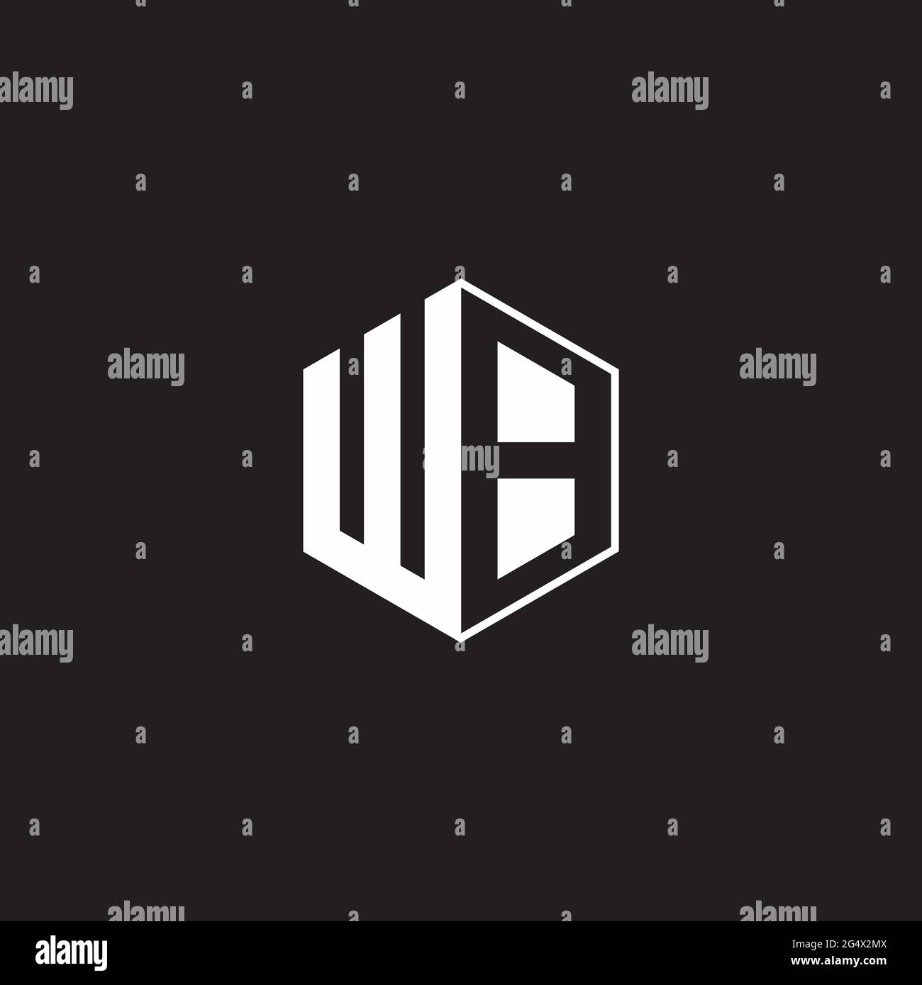 WB W B BW Logo monogram hexagon with black background negative space ...