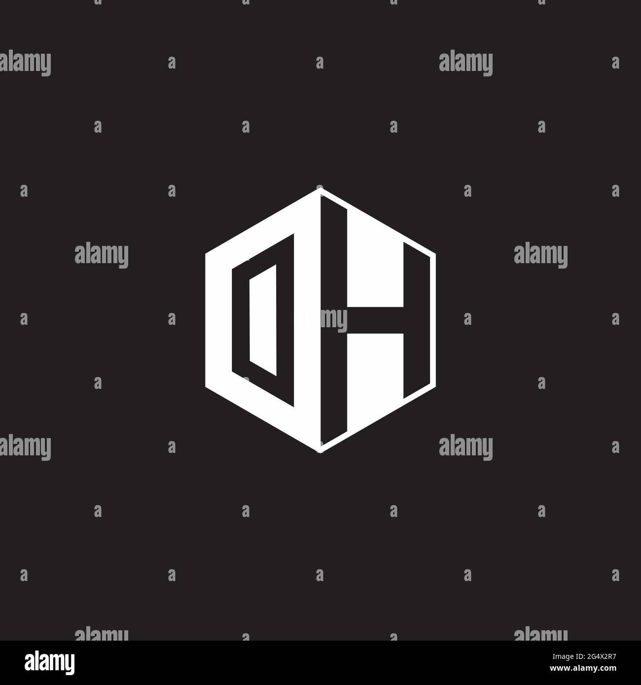 OH O H HO Logo monogram hexagon with black background negative space style Stock Vector