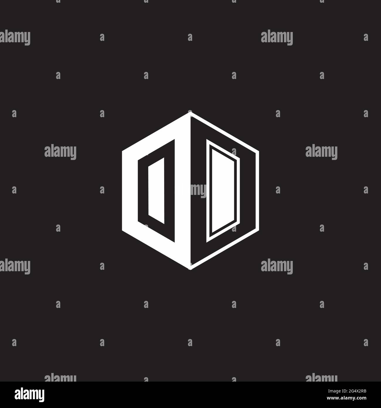 OO O Logo monogram hexagon with black background negative space style Stock Vector