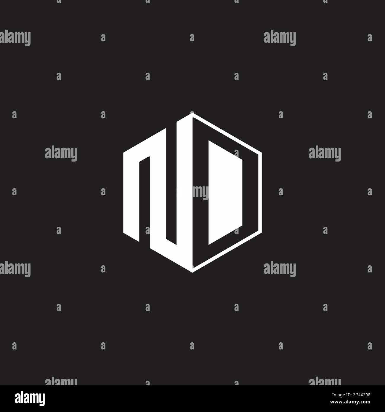 ND N D DN Logo monogram hexagon with black background negative space style Stock Vector
