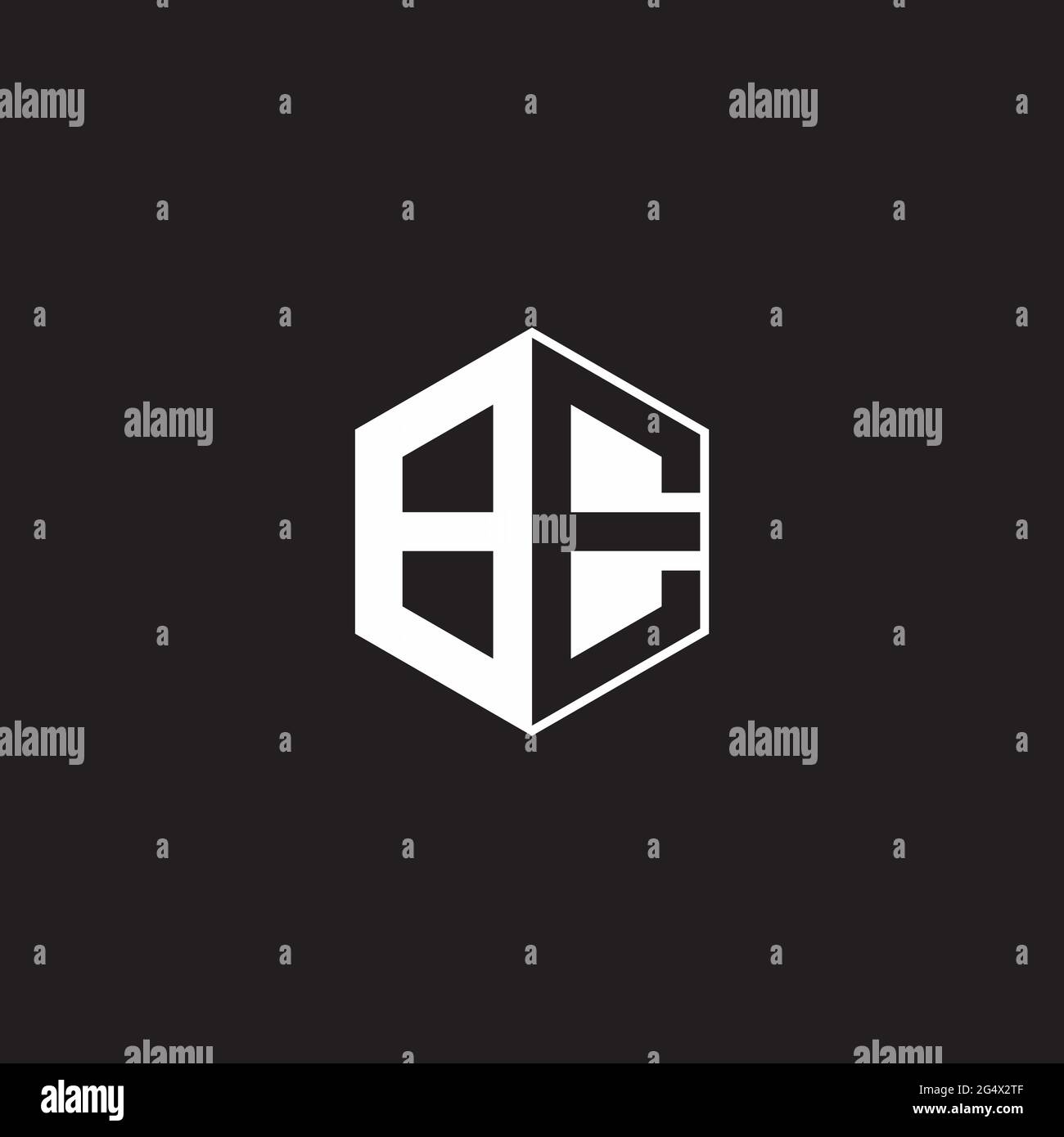 BE B E EB Logo monogram hexagon with black background negative space style Stock Vector